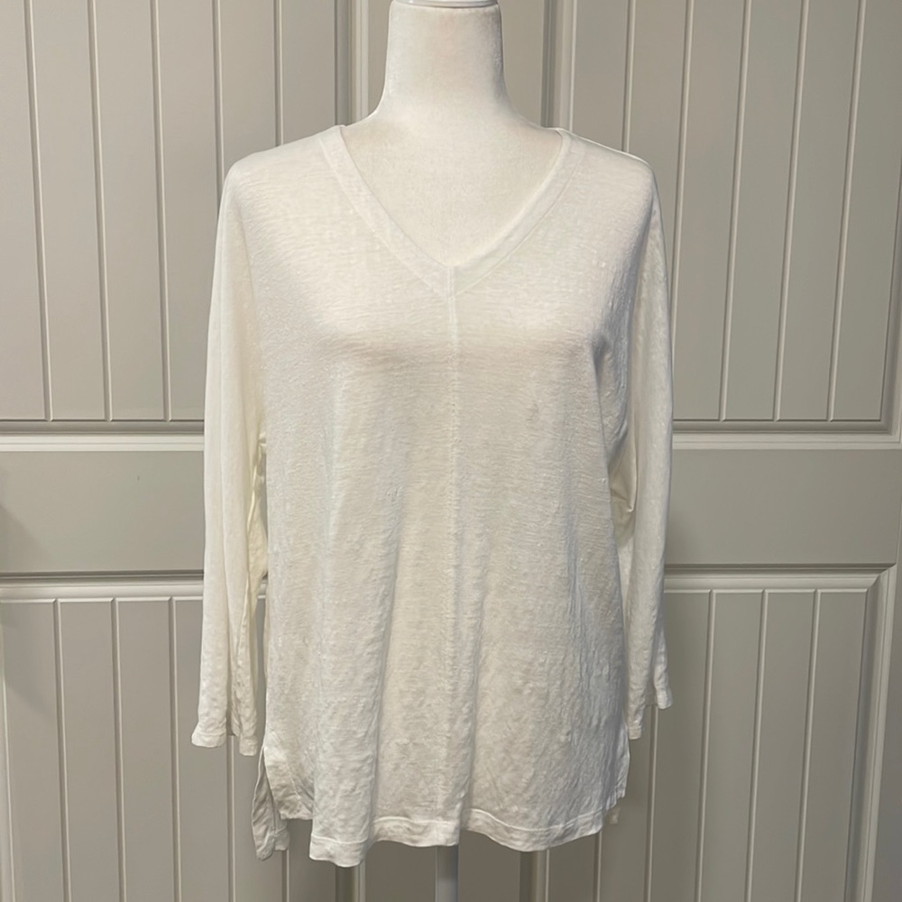 Eileen Fisher Organic Linen Slub Knit V-Neck Dolman Sleeve Top